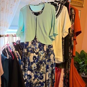 Perceptions Mint Green Bolero with Floral Blue Dress